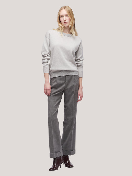 Maglia donna paricollo manica lunga con inserto paillettes su bordi grigio chiaro mel 250f03_fw256a_166grc