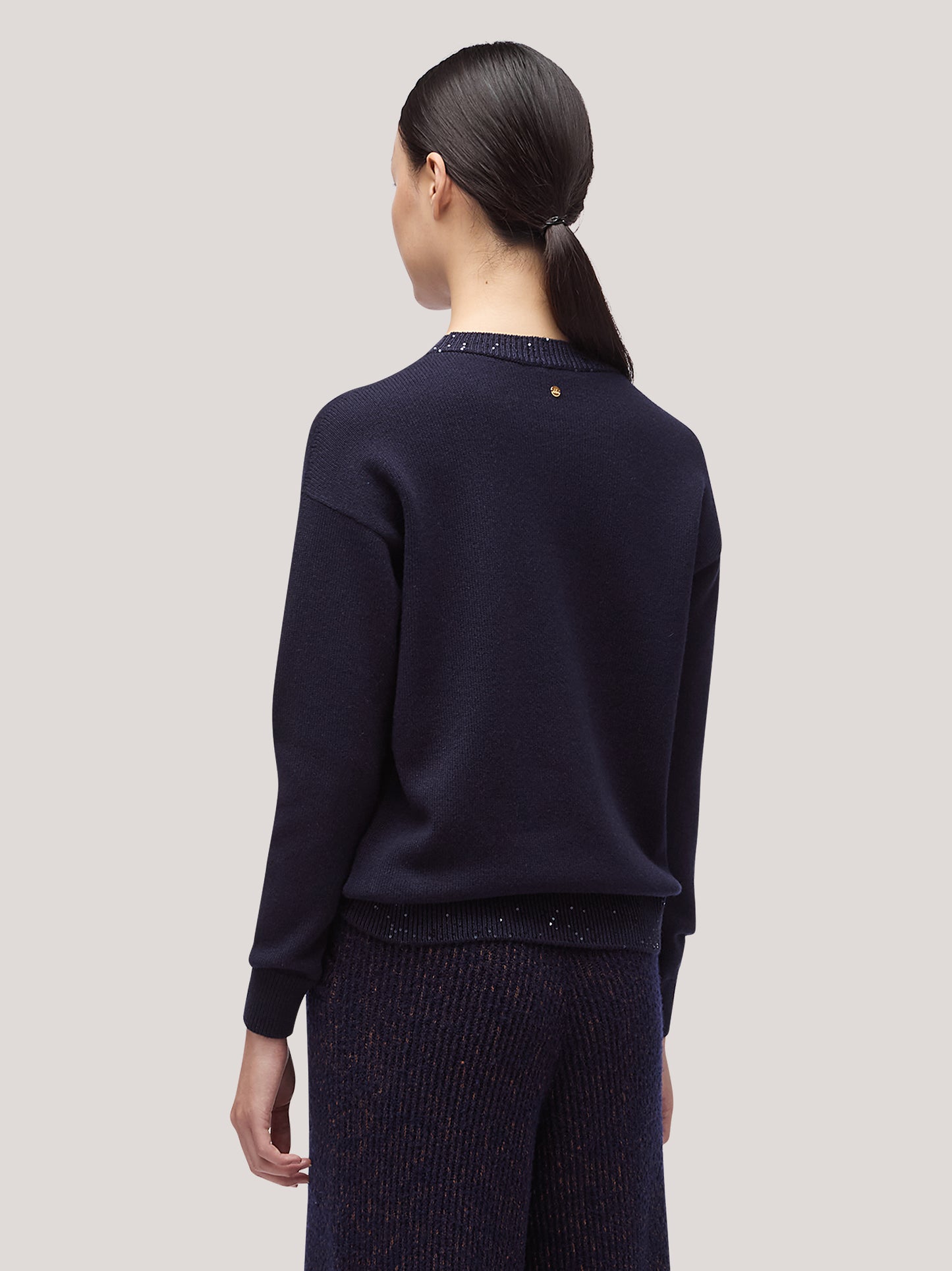 Maglia donna paricollo manica lunga con inserto paillettes su bordi notte 250f03_fw256a_064not 68148288880966