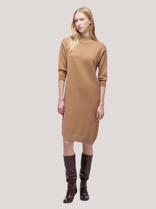 Abito lupetto donna con inserto paillettes su bordi biscotto 250f06_fw256a_846bis