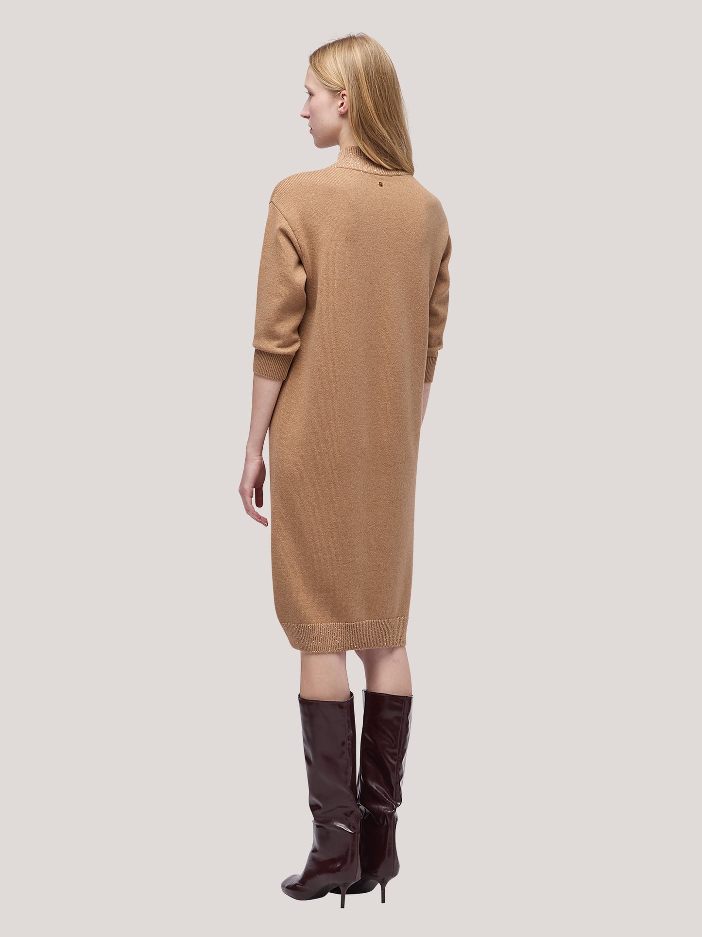 Abito lupetto donna con inserto paillettes su bordi biscotto 250f06_fw256a_846bis 68522462937414