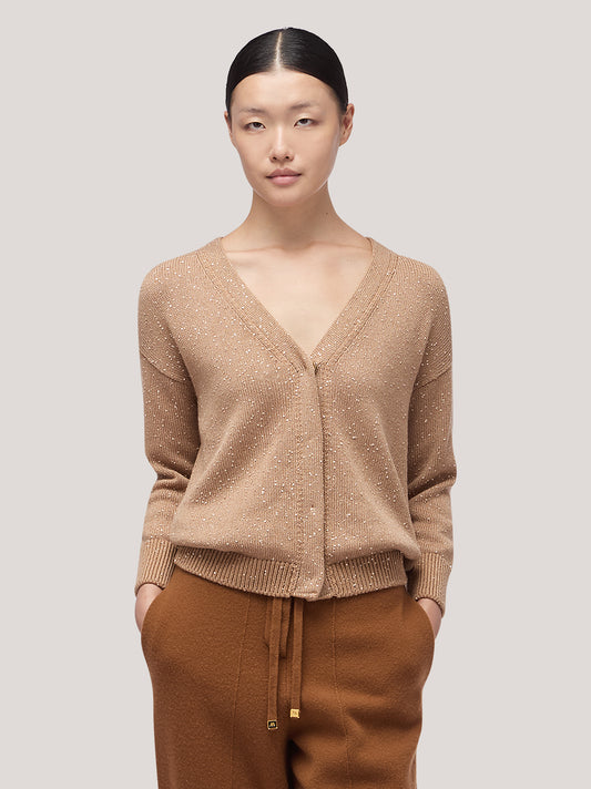 Maglia donna cardigan manica lunga, applicazione paillettes - Maglia donna cardigan manica lunga, applicazione paillettes alt - 002