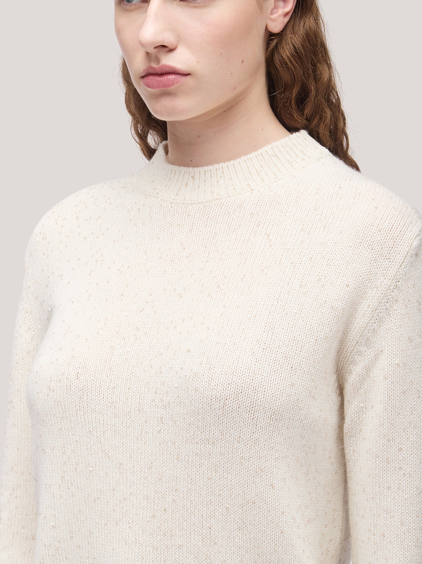 Maglia donna paricollo manica lunga, paillettes bianco con oro 250f35_fw256a_217bor 68148127957318