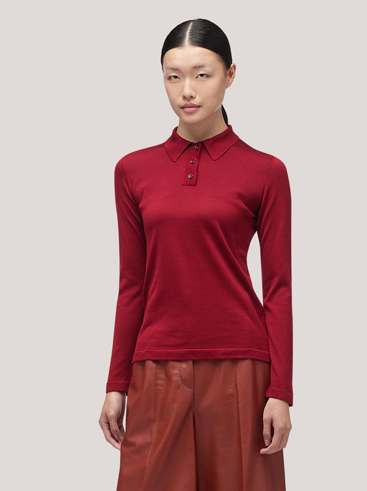 Maglia donna collo polo manica lunga - Maglia donna collo polo manica lunga alt - 002