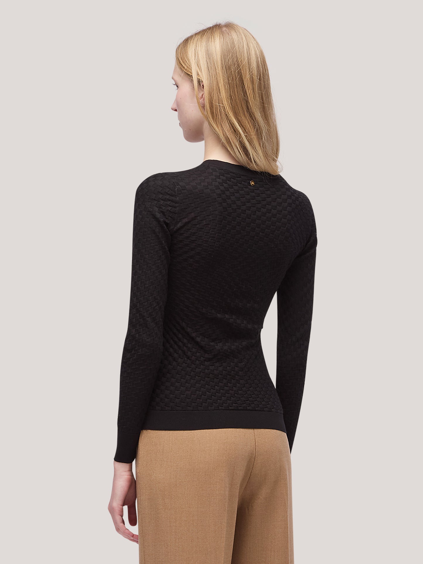 Maglia donna girocollo manica lunga, lavorazione damier nero 250h30_fw251b_096ner 68522552951110