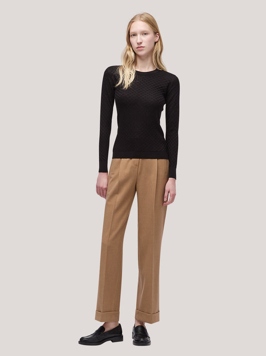 Maglia donna girocollo manica lunga, lavorazione damier nero 250h30_fw251b_096ner