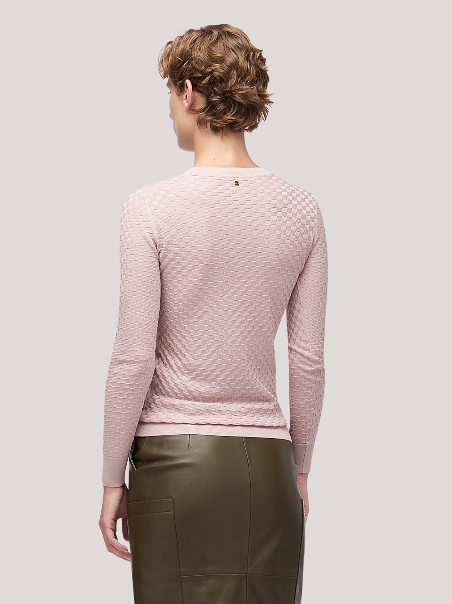 Maglia donna girocollo manica lunga, lavorazione damier rosa tenue 250h30_fw251b_a16ros 68147953008966