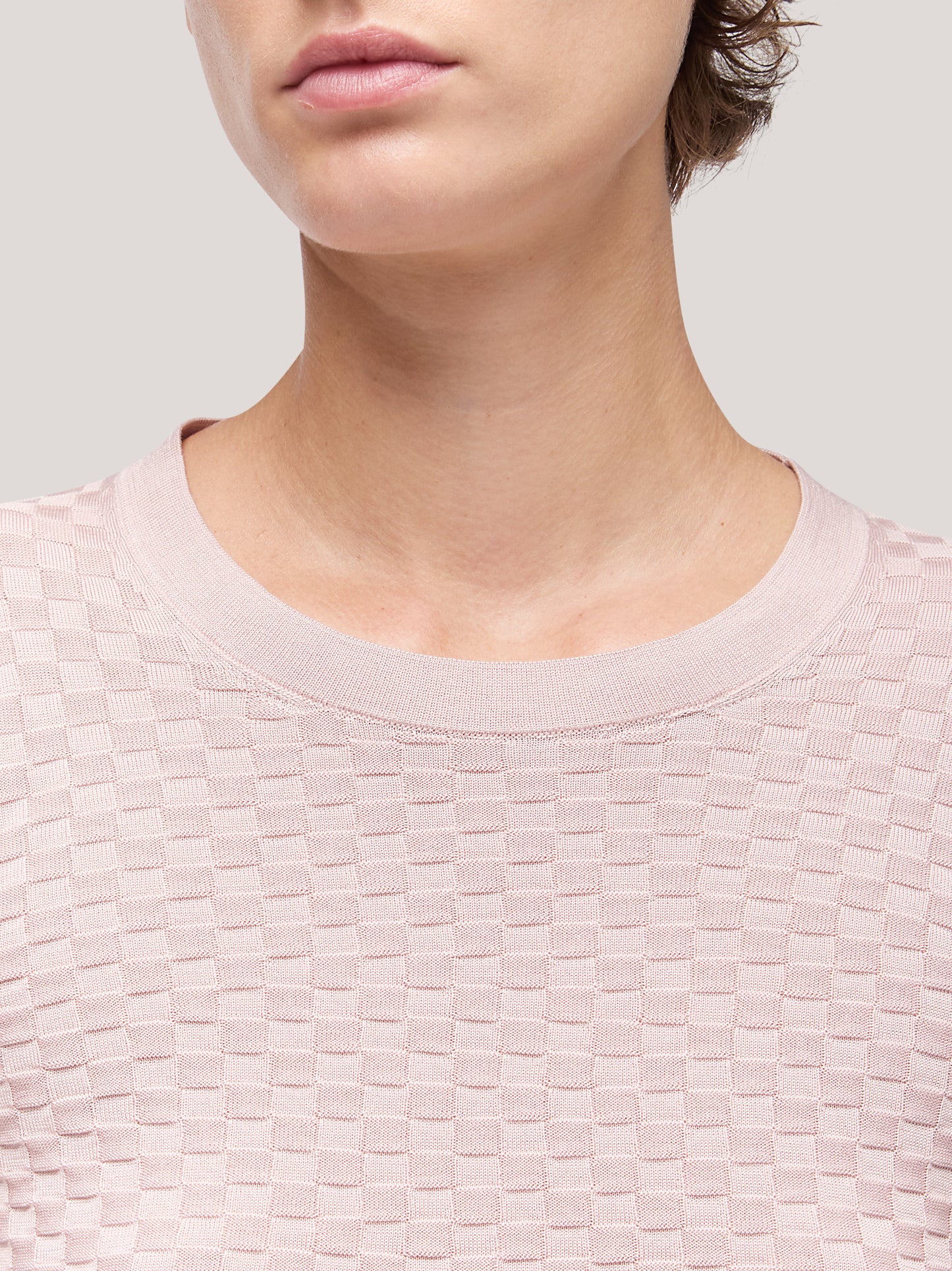 Maglia donna girocollo manica lunga, lavorazione damier rosa tenue 250h30_fw251b_a16ros 68147953041734