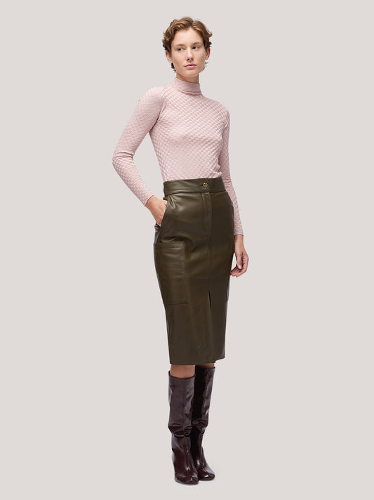 Maglia donna collo alto manica lunga, lavorazione damier rosa tenue 250h33_fw251b_a16ros