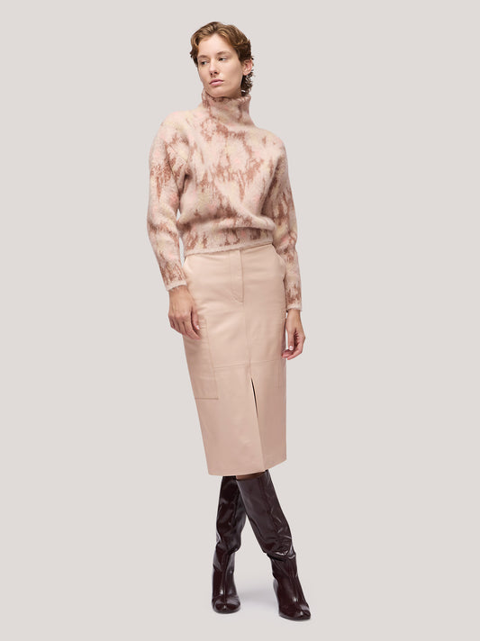 Maglia donna collo in piedi manica lunga, fantasia floreale pettinata b.co /biscotto 250n23_fw255c_217bia