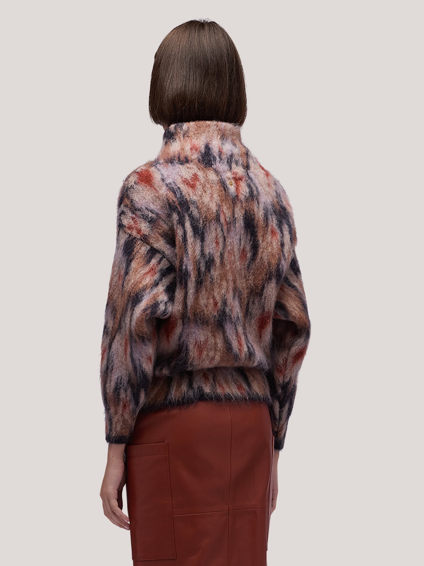 Women's stand-up collar long-sleeved sweater with a combed floral pattern blue /beige 250n23_fw255c_u01blu 68147699941702
