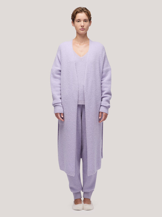Maglia cardigan donna lungo con cintura, hanaq lilla 250n88_fw254a_299lil