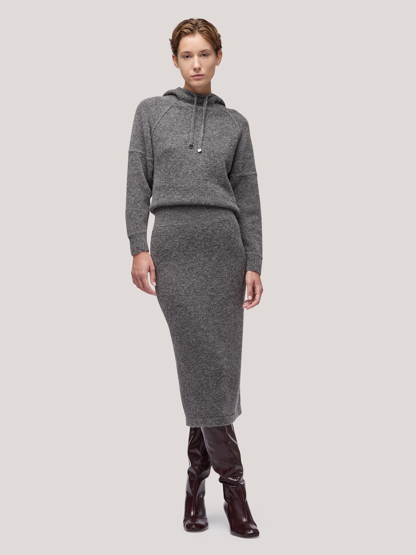 Long skirt with ribbed belt, hanaq grey 250n90_fw254a_085acc 68147450806598