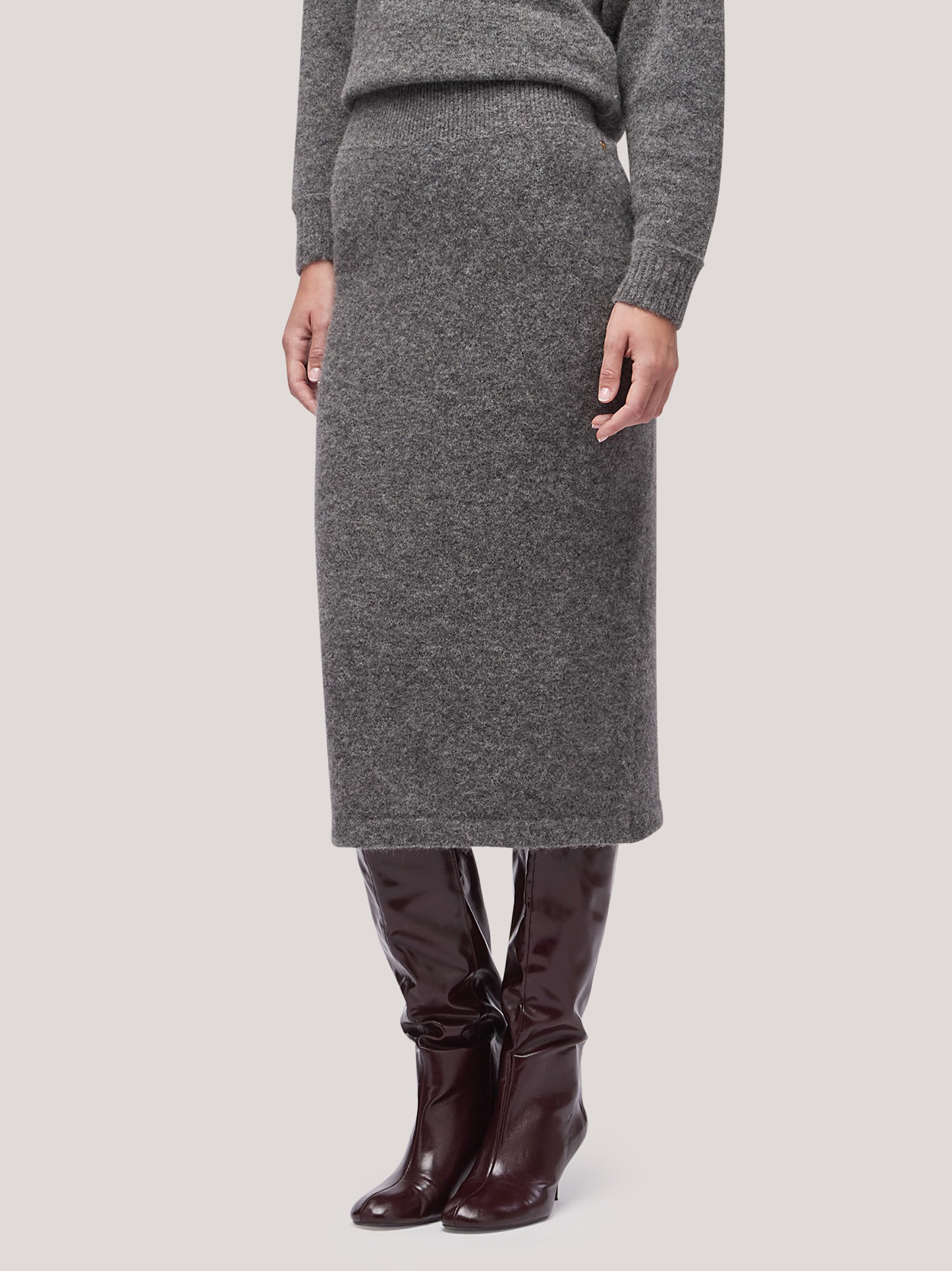 Long skirt with ribbed belt, hanaq grey 250n90_fw254a_085acc 68147450839366