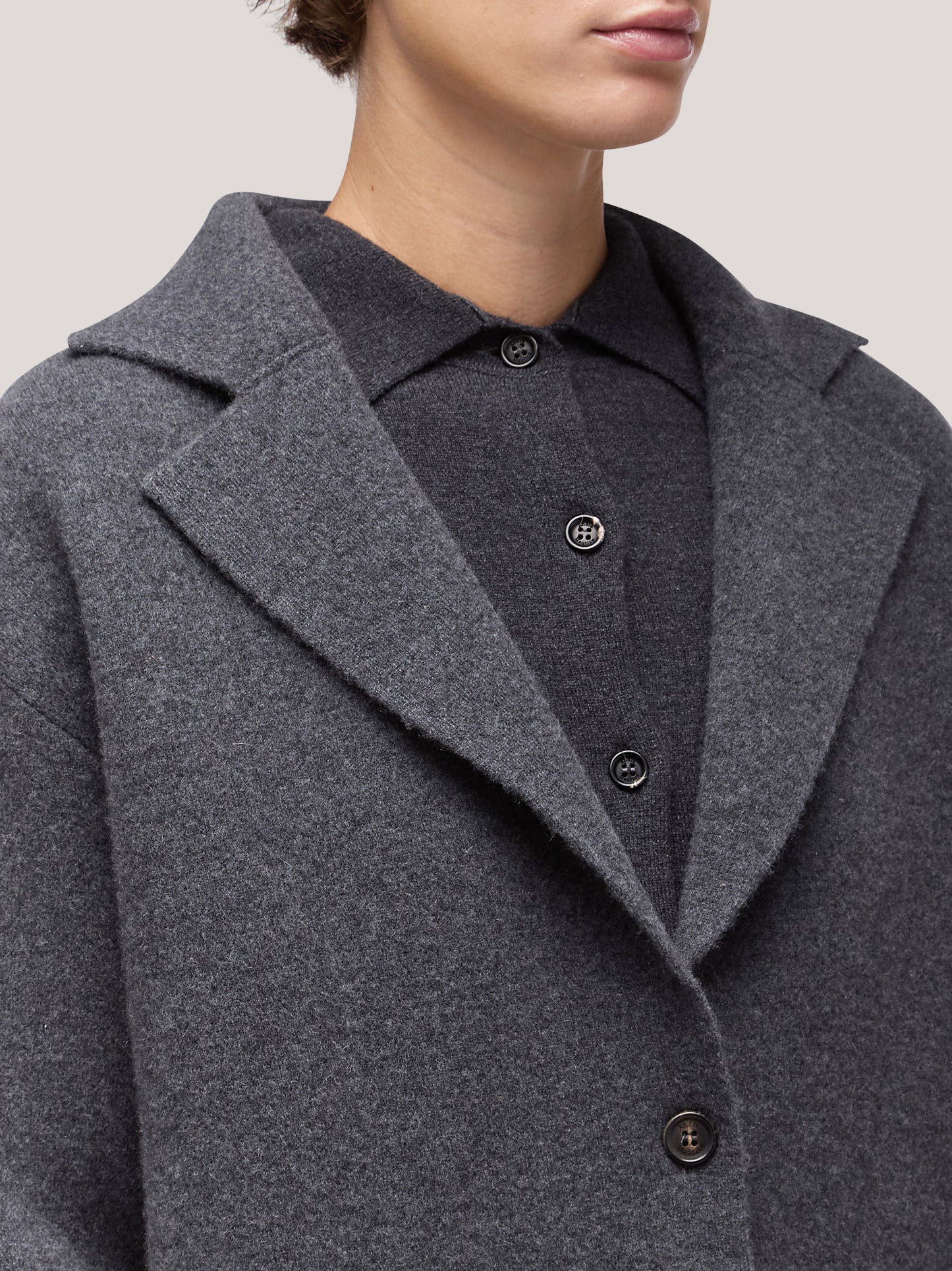 Maglia cappotto donna con tasche, punto milano carbone 250r16_fw25-7_a70car 68146992415046