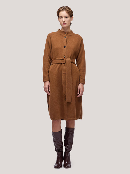 Women's long smock sweater with pockets and belt, Milano stitch dakar 250r17_fw25-7_j37dak