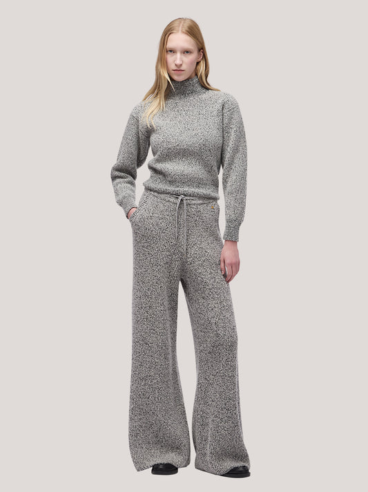 Women's wide-bottom trousers, two-tone English knit white /black 250r93_fw259a_217bne