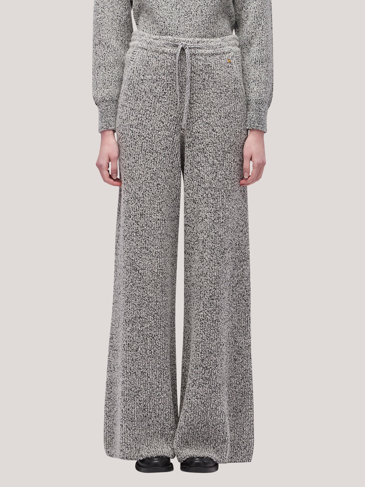 Pantaloni donna fondo ampio, lavorazione maglia inglese bicolore bianco /nero 250r93_fw259a_217bne 68522728587590