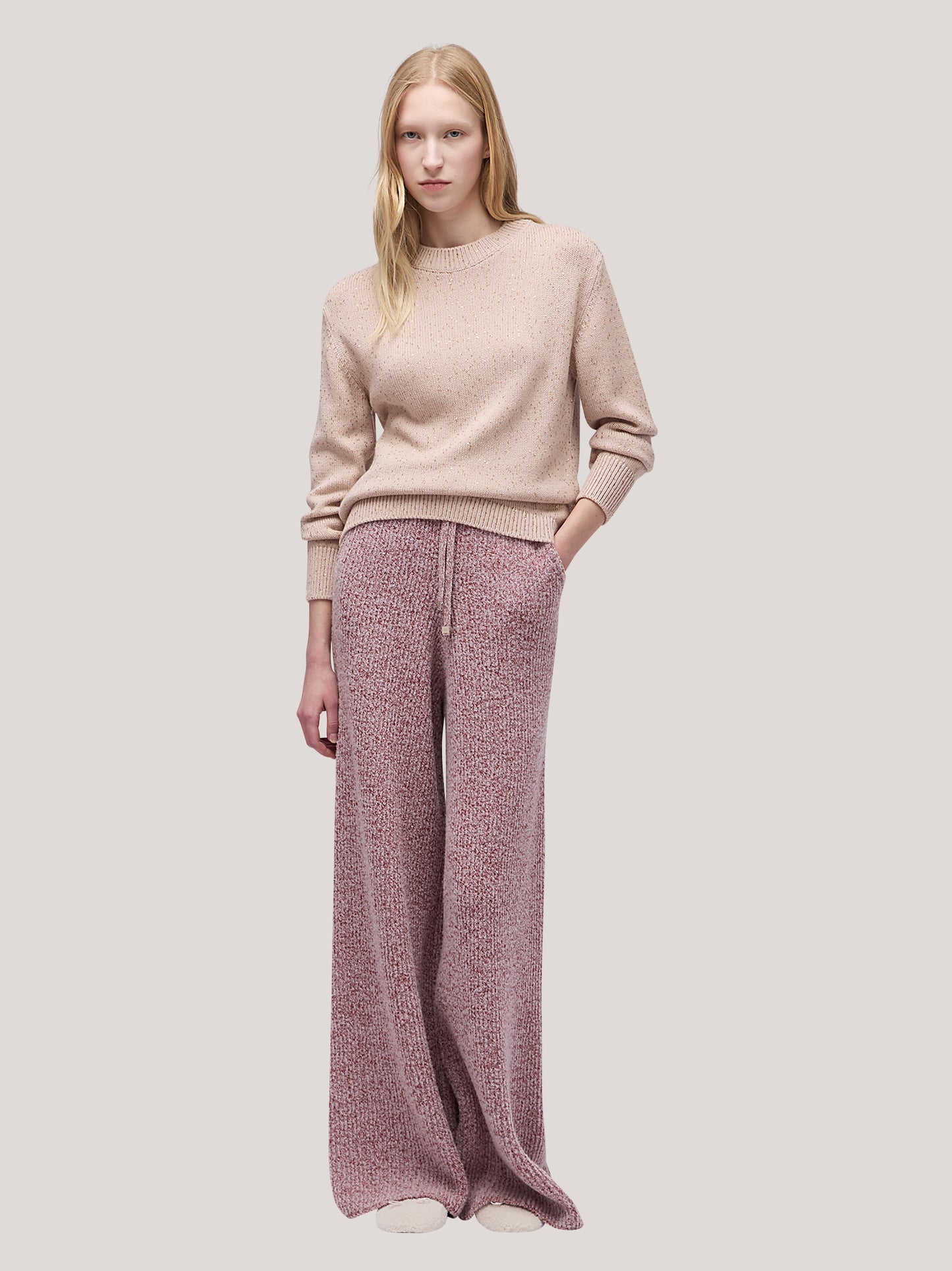 Pantaloni donna fondo ampio, lavorazione maglia inglese bicolore lilla /rame 250r93_fw259a_299lir 68522586865990