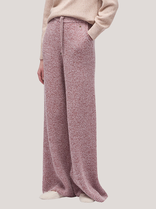 Pantaloni donna fondo ampio, lavorazione maglia inglese bicolore - Pantaloni donna fondo ampio, lavorazione maglia inglese bicolore alt - 002