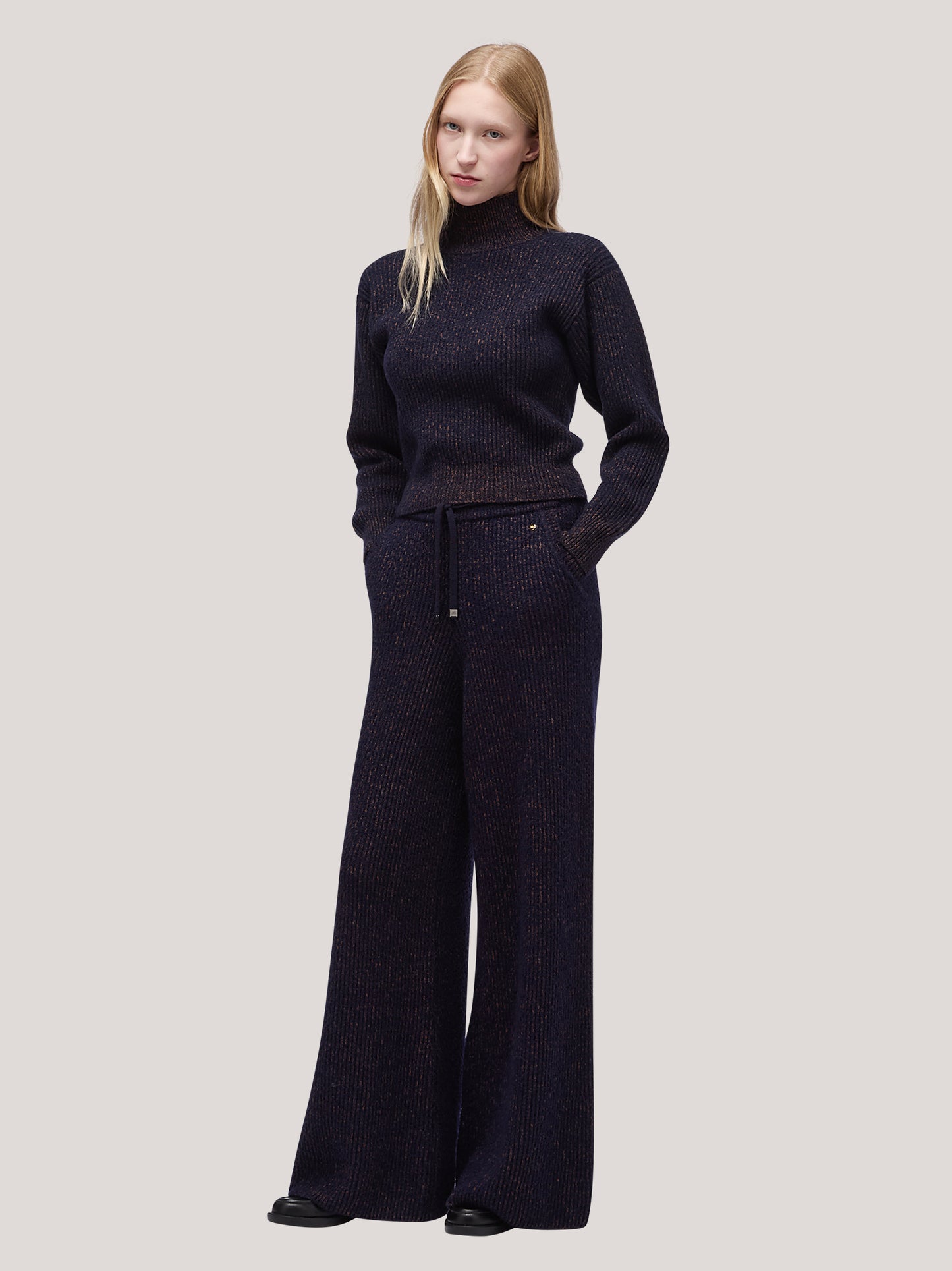 Pantaloni donna fondo ampio, lavorazione maglia inglese bicolore navy /caramel cafe 250r93_fw259a_u01nac 68522014245190