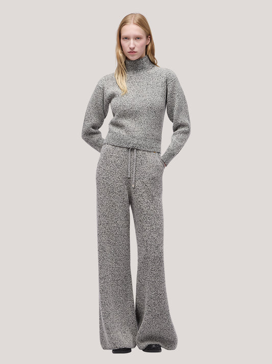 Women's long-sleeved turtleneck sweater, two-tone English rib white /black 250r95_fw259a_217bne