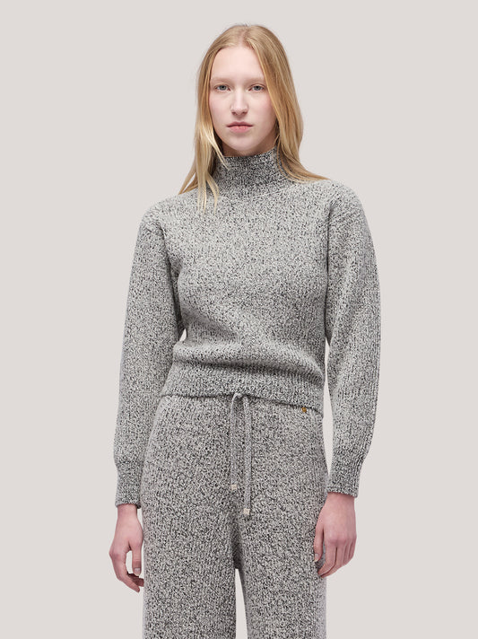Women's long-sleeved turtleneck sweater, two-tone English rib - Women's long-sleeved turtleneck sweater, two-tone English rib alt - 002
