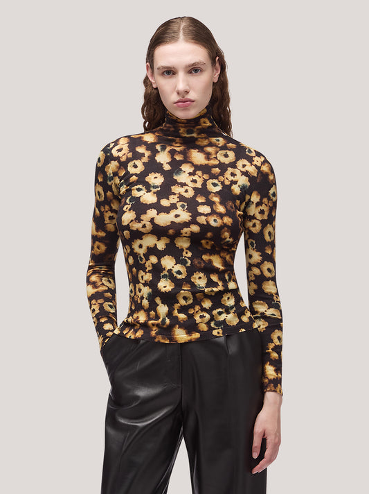 Maglia donna stampata collo alto manica lunga - Maglia donna stampata collo alto manica lunga alt - 002