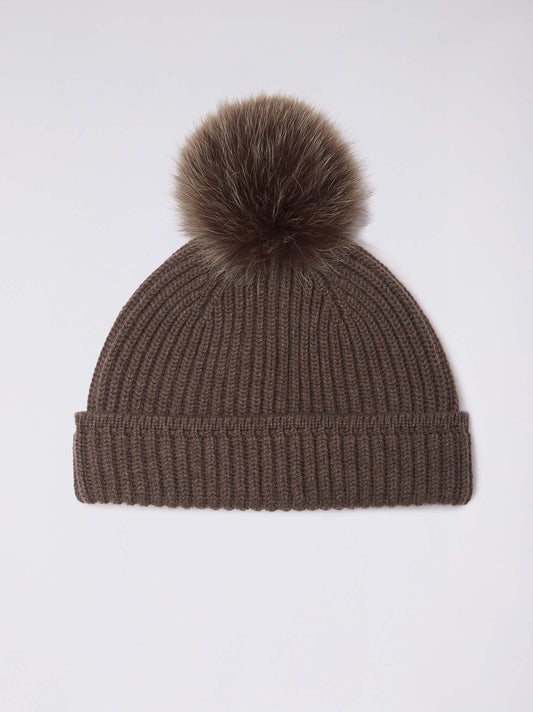 Cuffia a costa inglese con pon pon in volpe castoro 25k315_n_fw24-3_470cas