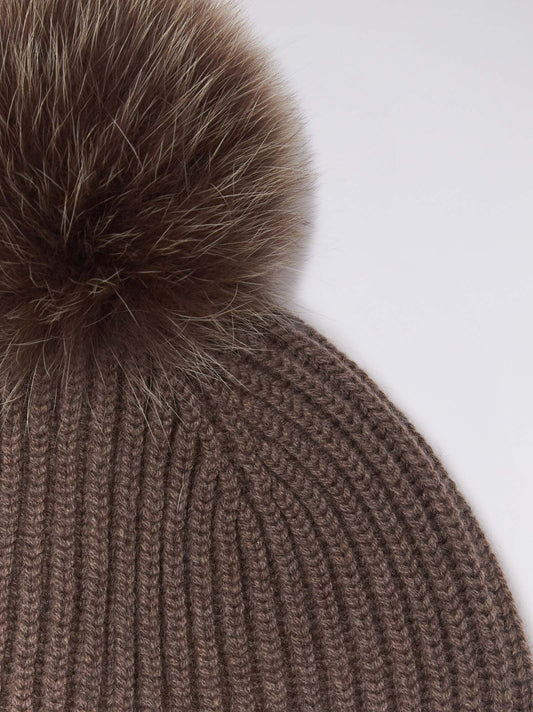 Cuffia a costa inglese con pon pon in volpe - Cuffia a costa inglese con pon pon in volpe alt - 002