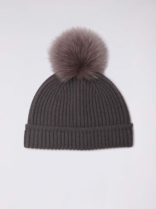 Cuffia a costa inglese con pon pon in volpe fumo 25k315_n_fw24-3_593fum