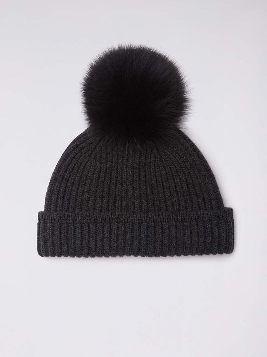 Cuffia a costa inglese con pon pon in volpe grafite mel 25k315_n_fw24-3_425425