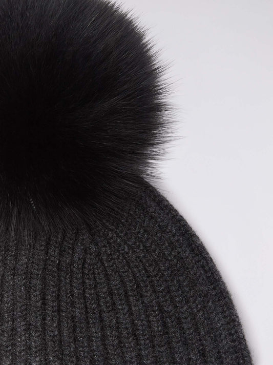 Cuffia a costa inglese con pon pon in volpe - Cuffia a costa inglese con pon pon in volpe alt - 002