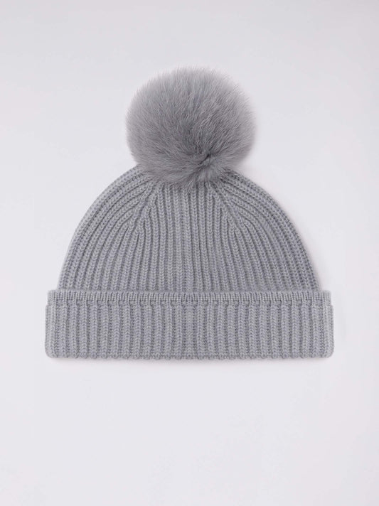 Cuffia a costa inglese con pon pon in volpe misty grey 25k315_n_fw24-3_j43j43