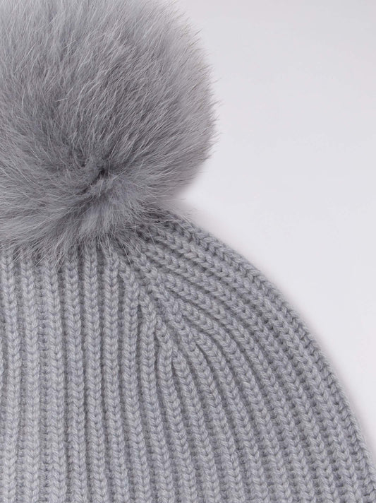 Cuffia a costa inglese con pon pon in volpe - Cuffia a costa inglese con pon pon in volpe alt - 002