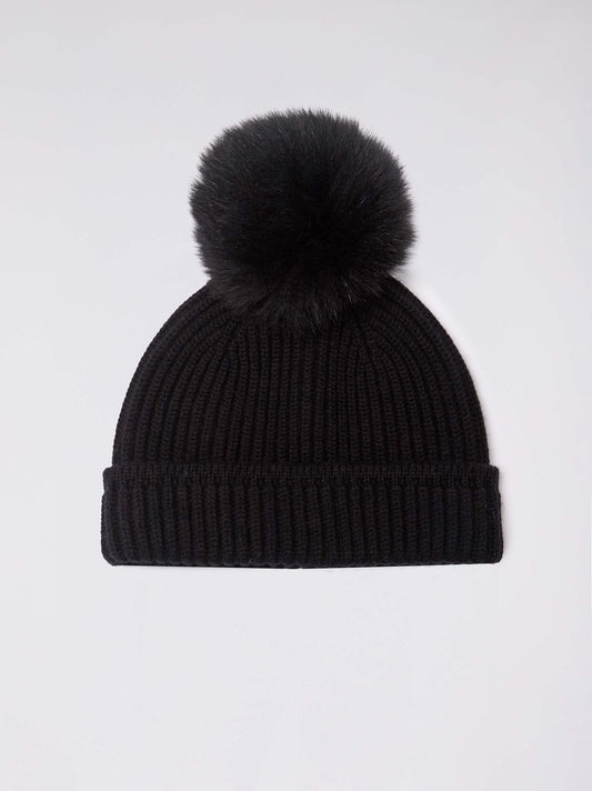 Cuffia a costa inglese con pon pon in volpe nero 25k315_n_fw24-3_096096