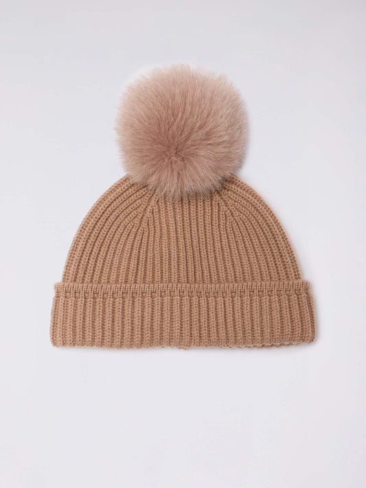 Cuffia a costa inglese con pon pon in volpe rhum 25k315_n_fw24-3_g61rhu