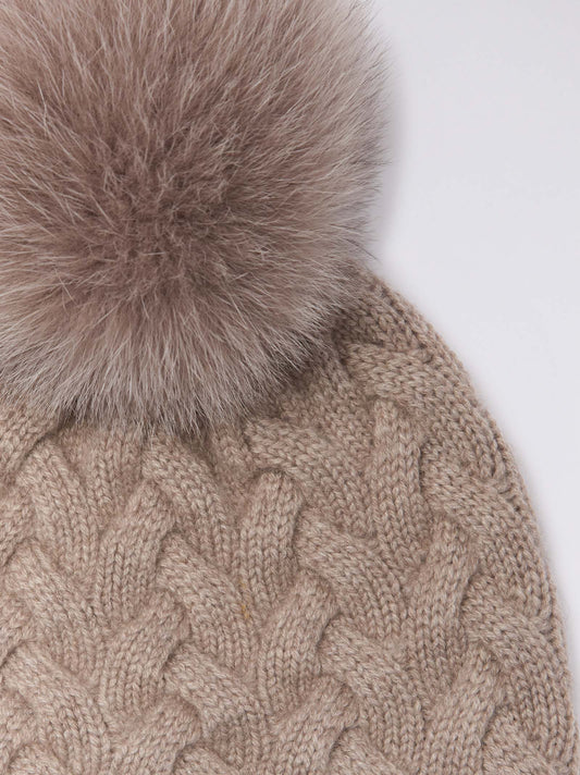 Cuffia a trecce con pon pon in volpe - Cuffia a trecce con pon pon in volpe alt - 002