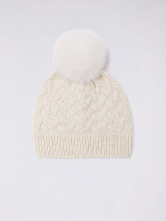 Cuffia a trecce con pon pon in volpe bianco nat 25k316_n_rcapi_217218