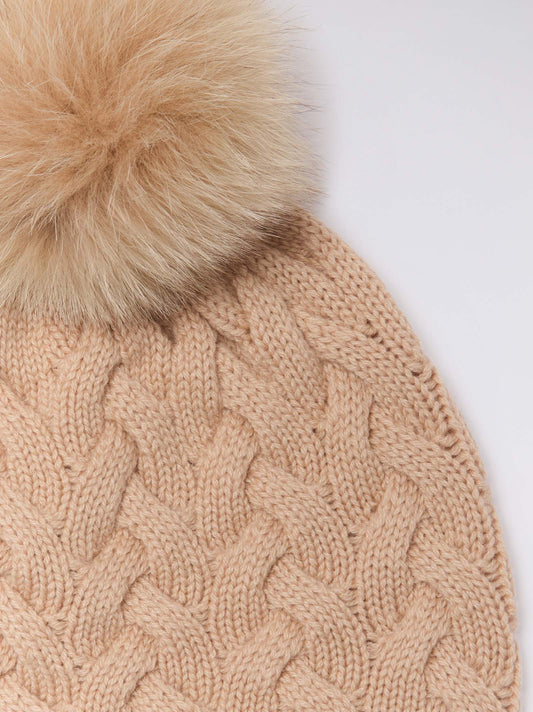 Cuffia a trecce con pon pon in volpe - Cuffia a trecce con pon pon in volpe alt - 002