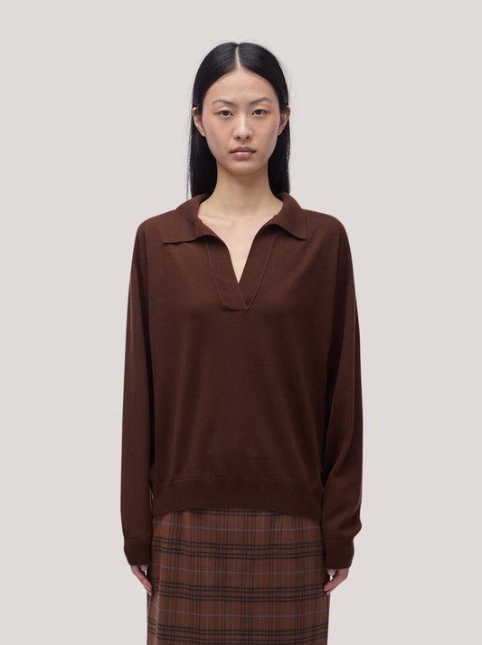 Long-sleeved open polo sweater in Essential Cashmere - Long-sleeved open polo sweater in Essential Cashmere alt - 002
