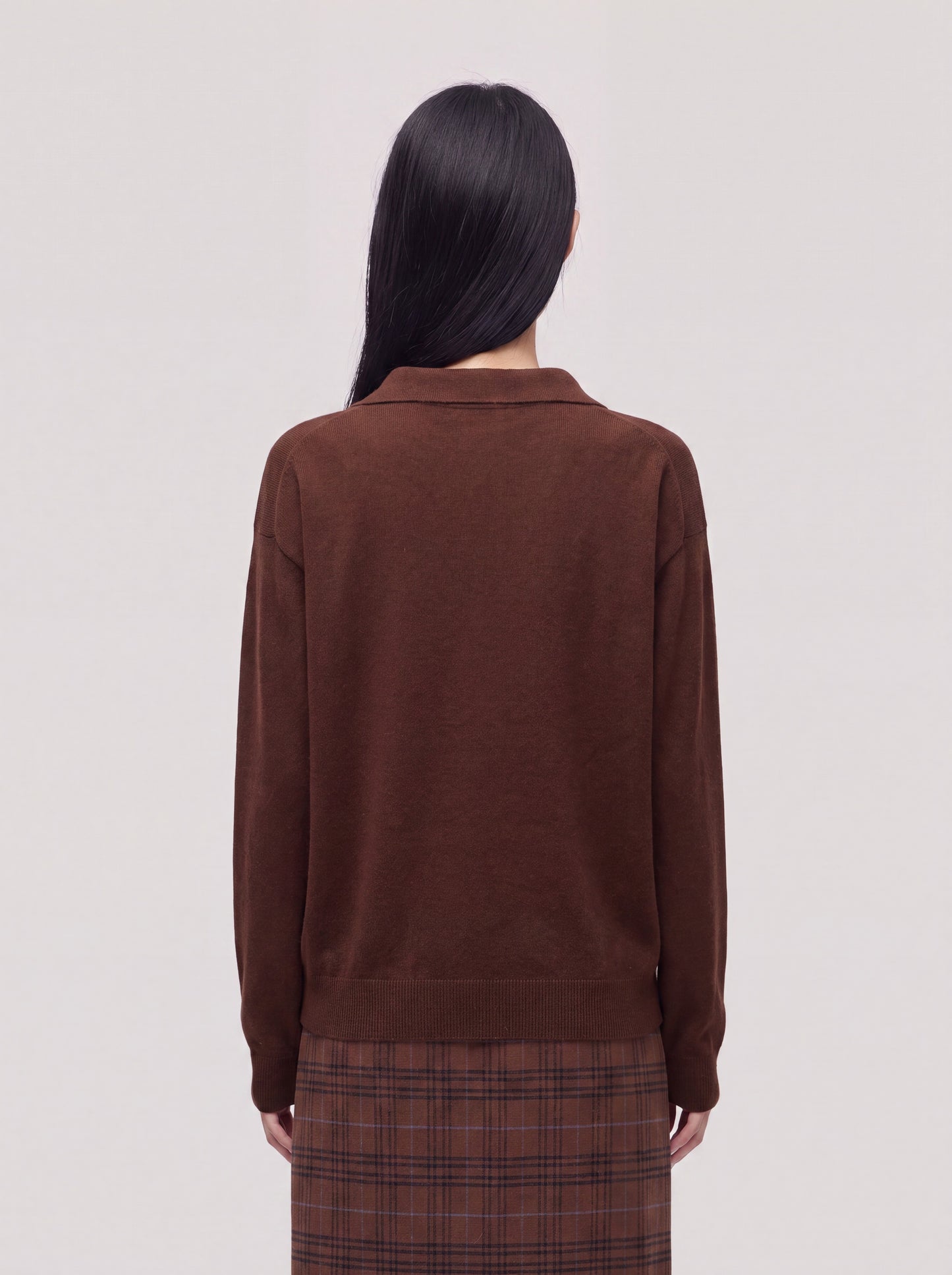 Long-sleeved open polo sweater in Essential Cashmere nut 260a45_fw26-3_492noc 74706057363782