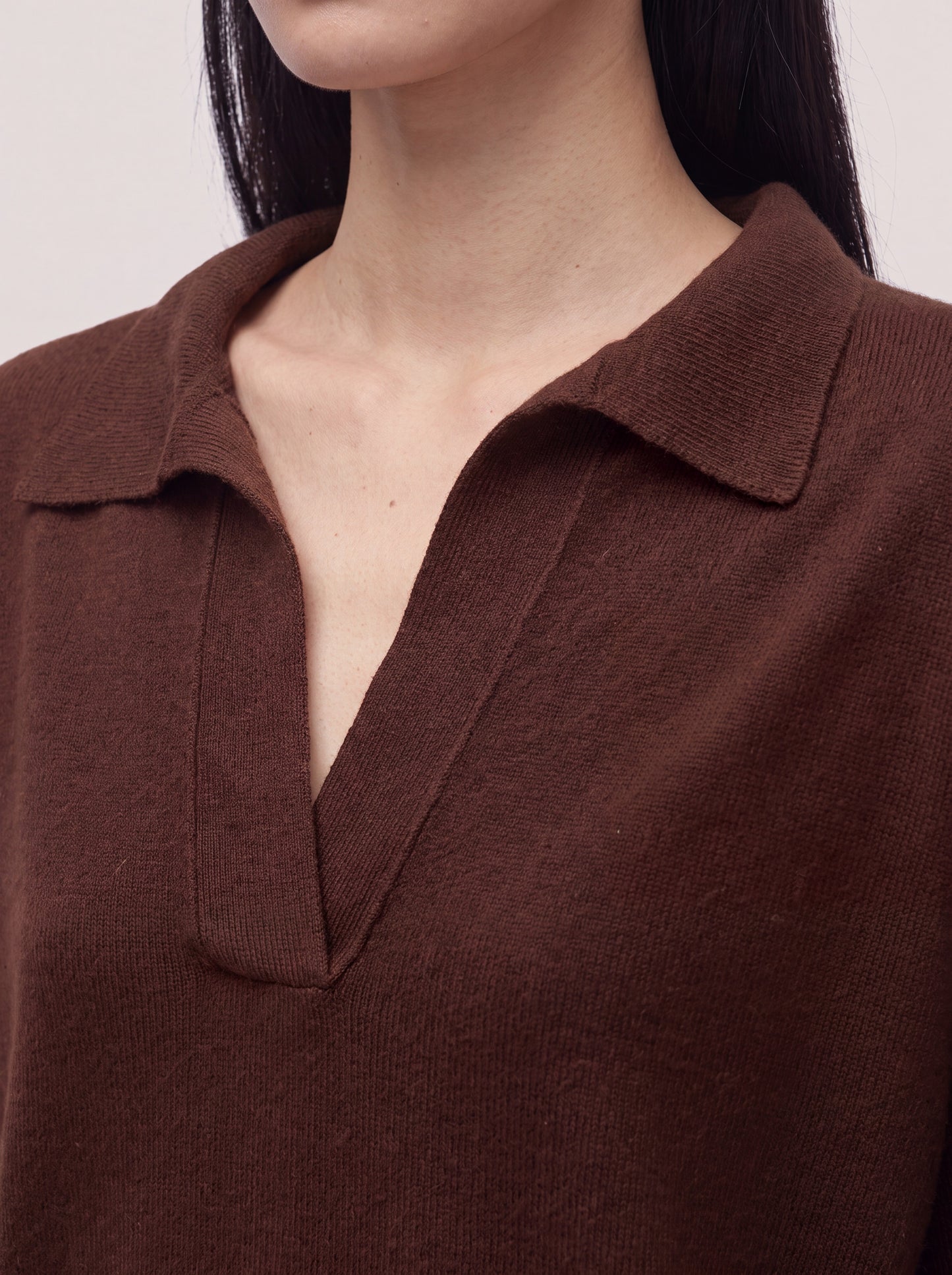 Long-sleeved open polo sweater in Essential Cashmere nut 260a45_fw26-3_492noc 74706057396550