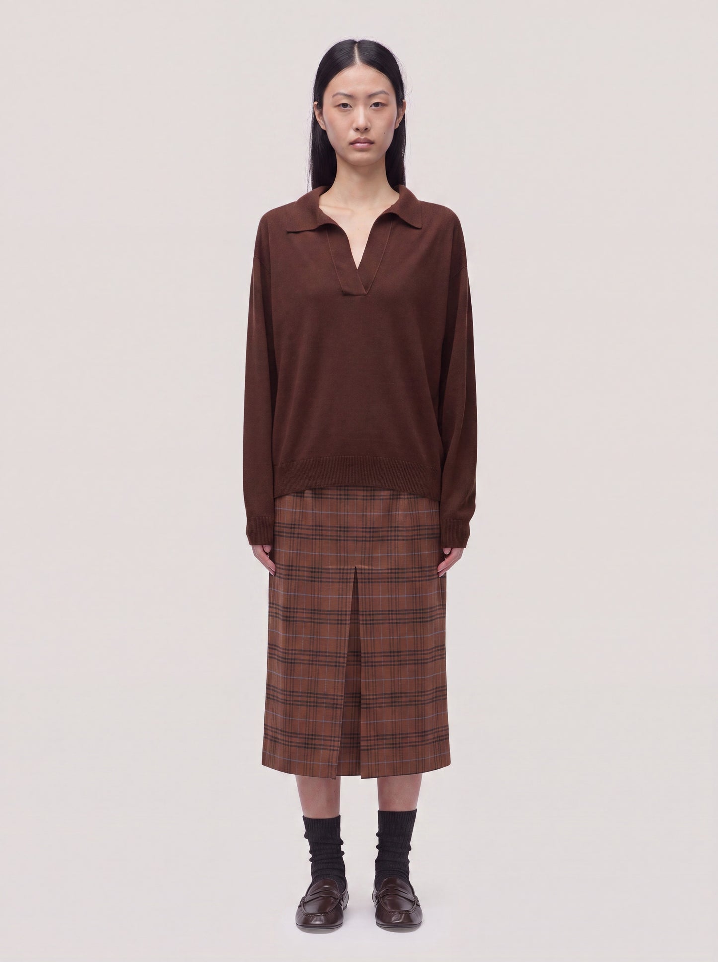 Long-sleeved open polo sweater in Essential Cashmere nut 260a45_fw26-3_492noc 74706057429318