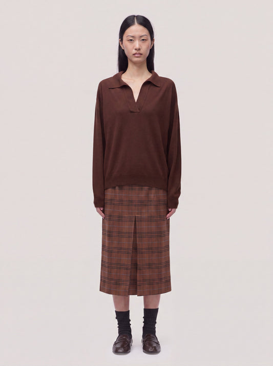 Long-sleeved open polo sweater in Essential Cashmere nut 260a45_fw26-3_492noc