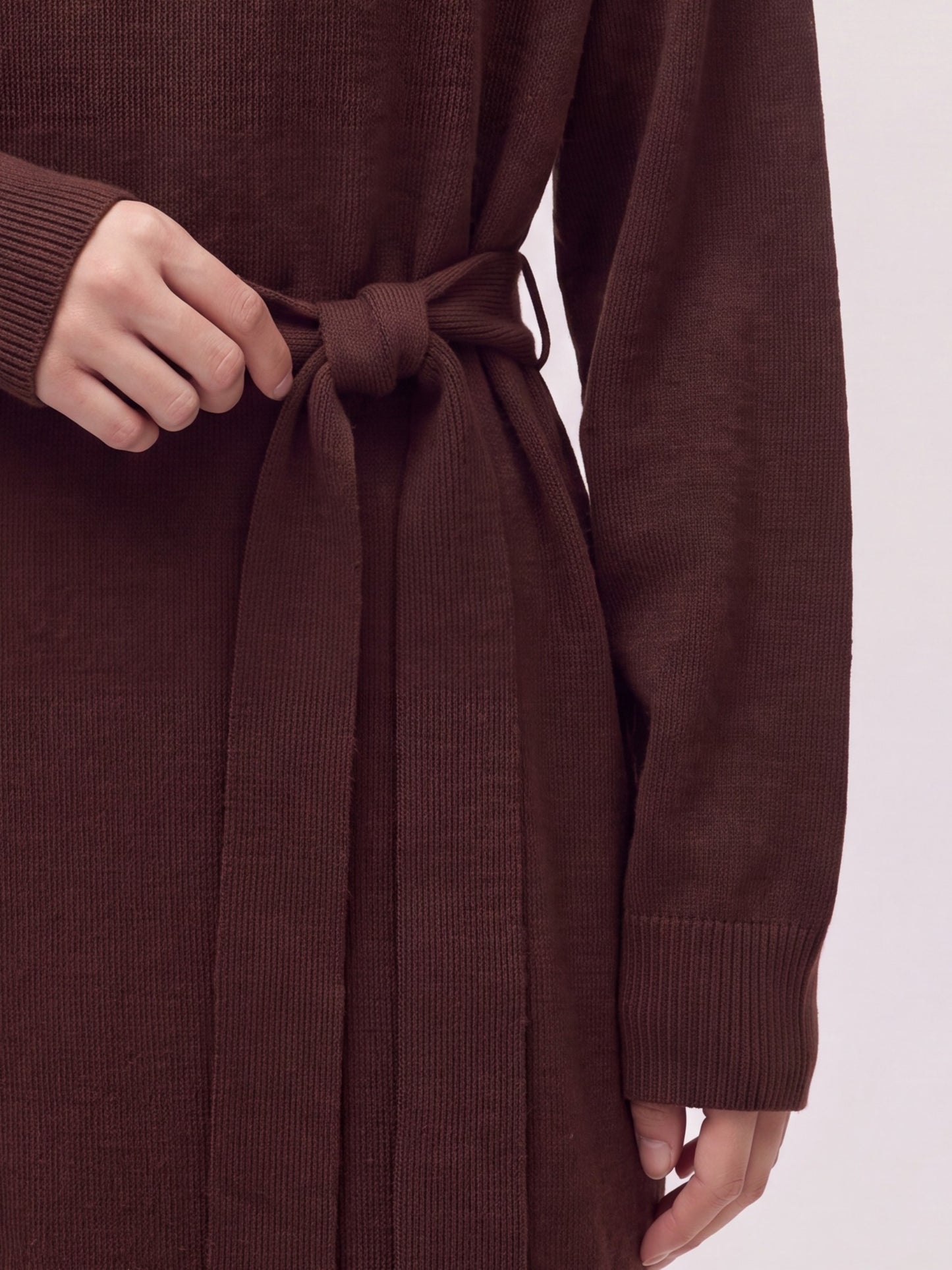 Abito a collo alto con cintura in Essential cashmere terra 260a47_fw26-3_a31ter 74706514706758
