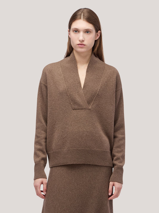 Maglia scollo a V incrociato in Essential cashmere - Maglia scollo a V incrociato in Essential cashmere alt - 002