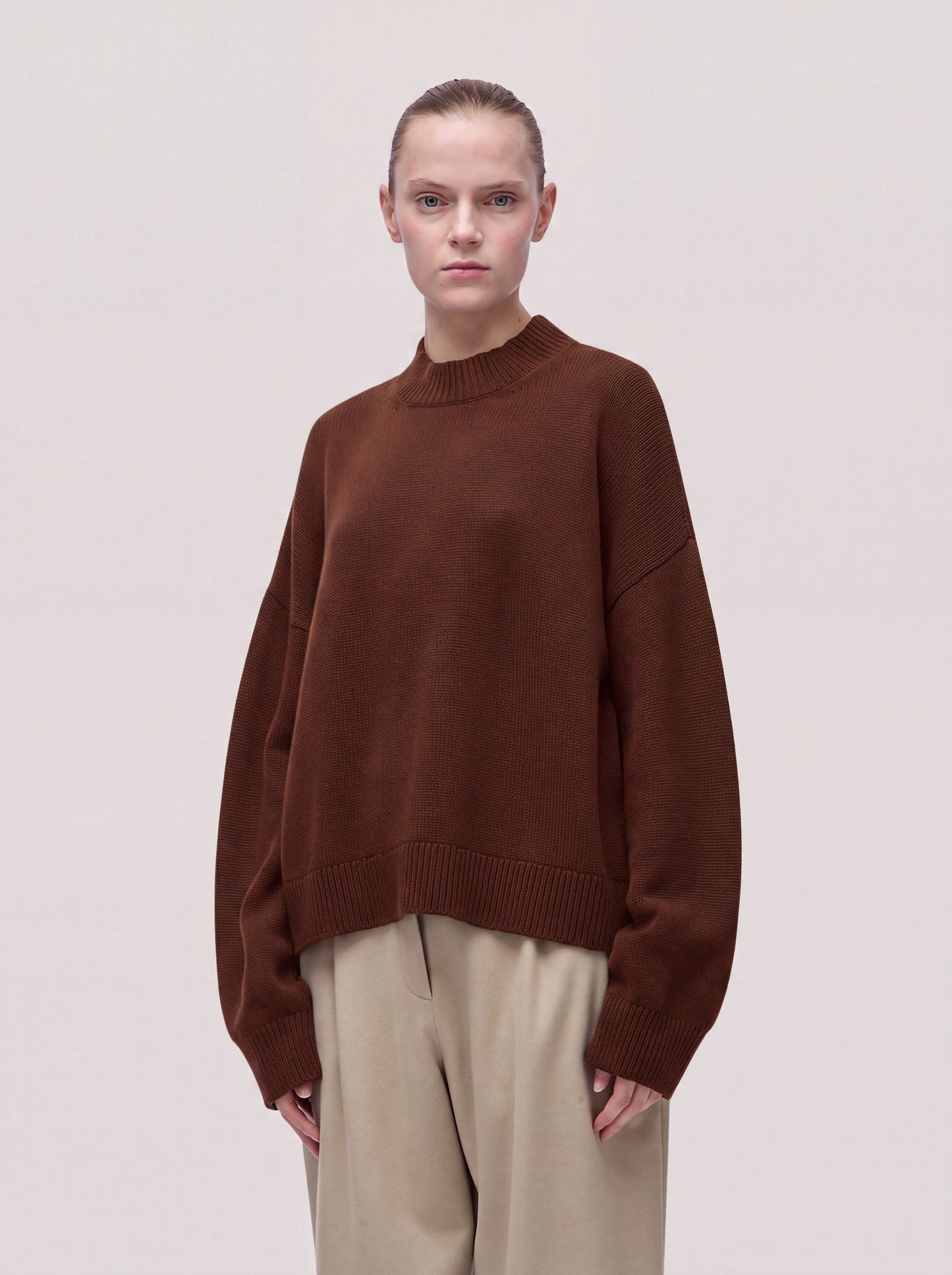 Maglia girocollo in Essential Cashmere noce 260a80_fw26-3_492noc 74727394443590
