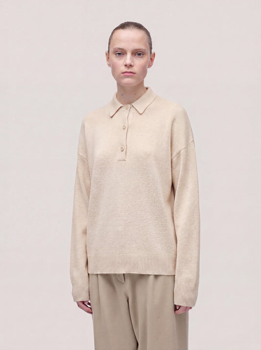 Long-sleeve brushed polo sweater moon 260a93_n_fw26-3_106lun