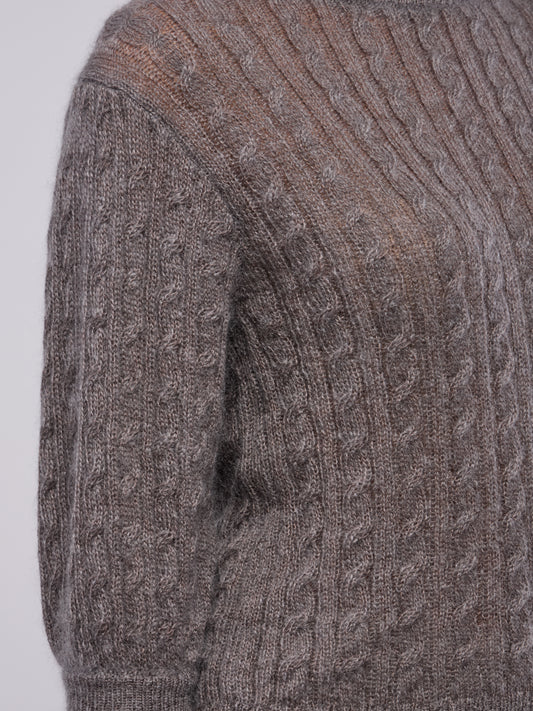Soft mohair cable knit sweater with 3/4 sleeves - Soft mohair cable knit sweater with 3/4 sleeves alt - 002