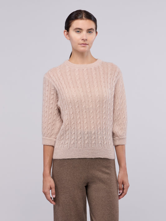 Soft mohair cable knit sweater with 3/4 sleeves pietra 260n21_n_fw26-5_d90pie